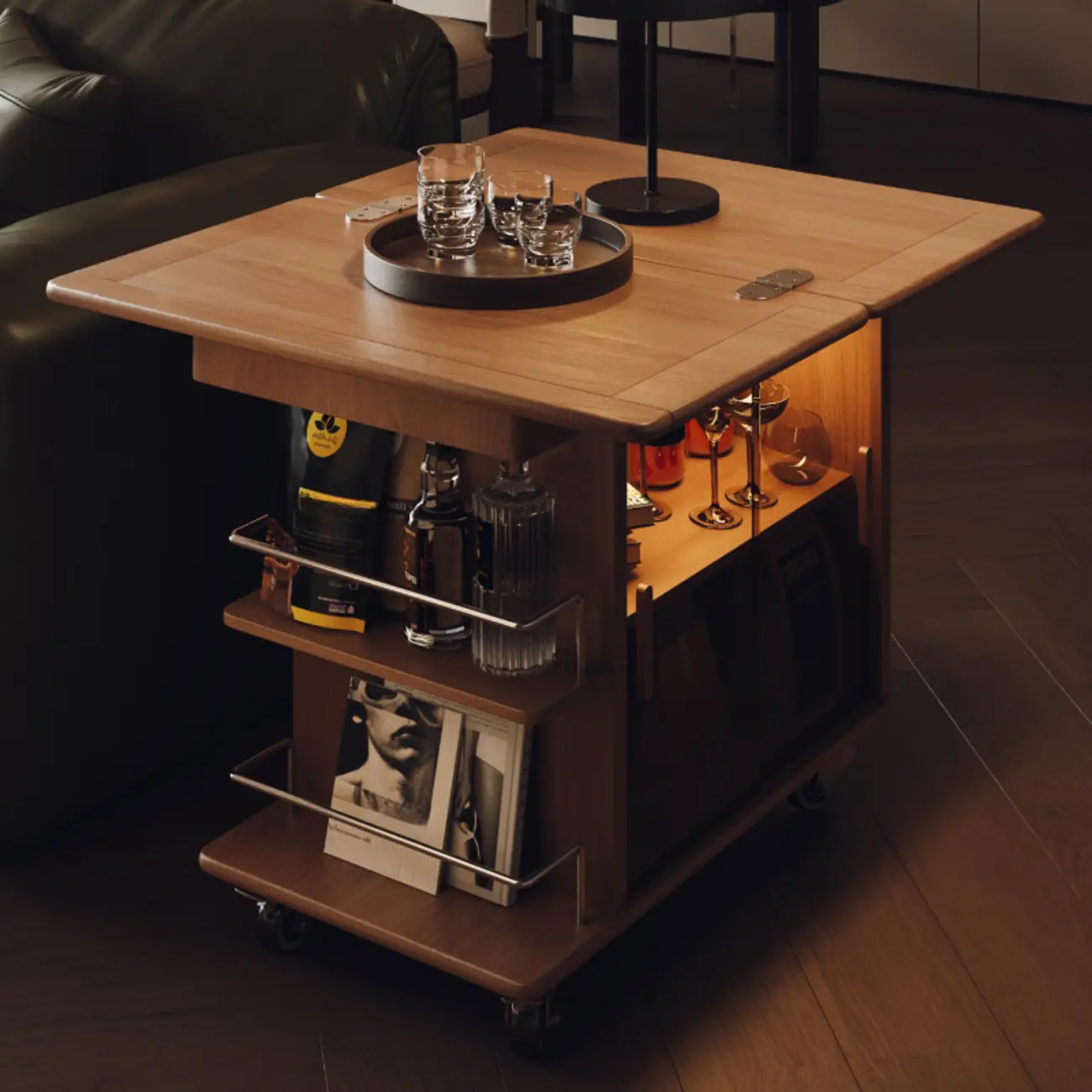 Elegant White Multi-function Wooden Wheel Side Table Image - 6 | homeyfad