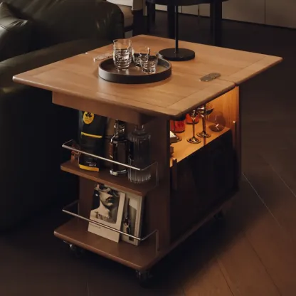 Elegant White Multi-function Wooden Wheel Side Table Image - 6