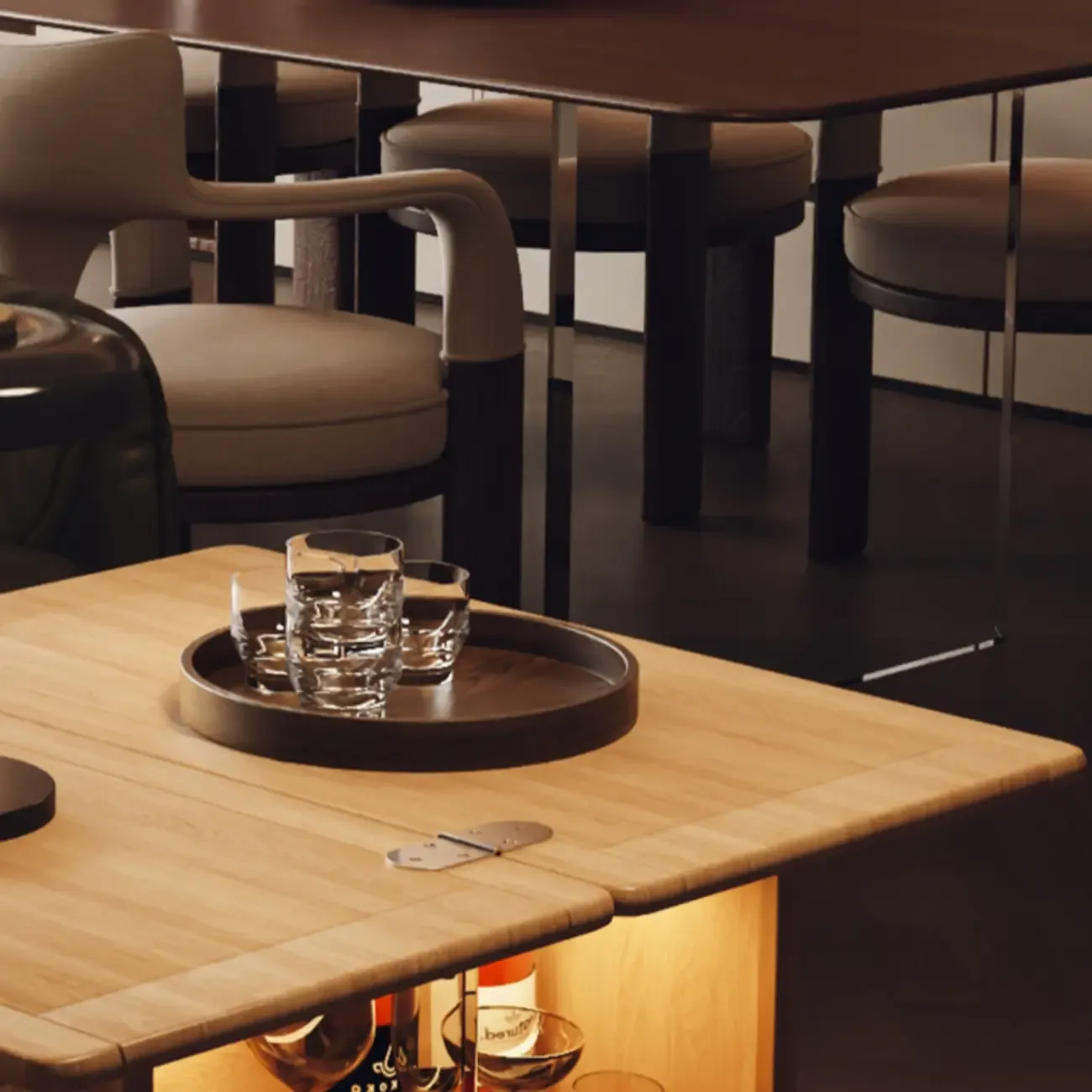 Elegant White Multi-function Wooden Wheel Side Table Image - 7