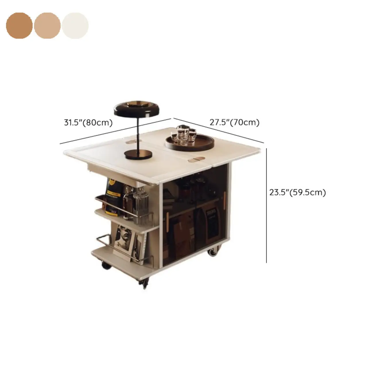 Elegant White Multi-function Wooden Wheel Side Table #size | homeyfad