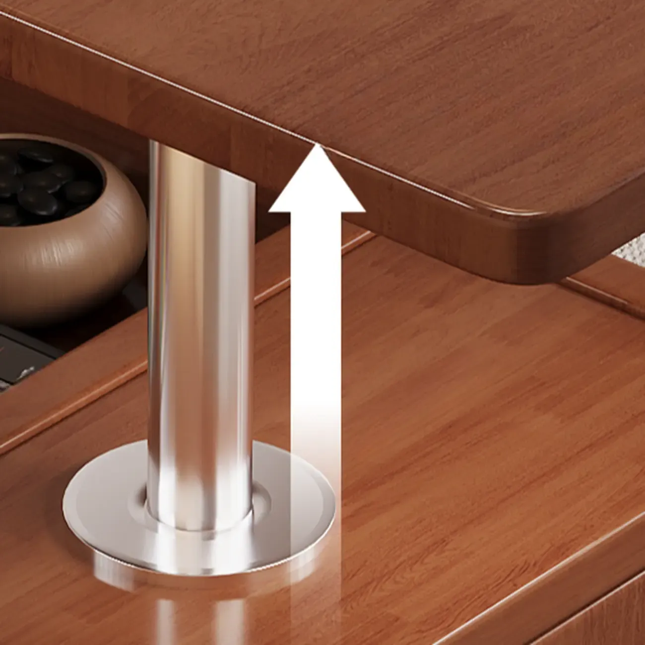 Adjustable Swivel Top Walnut Wood Wheel Side Table Image - 5