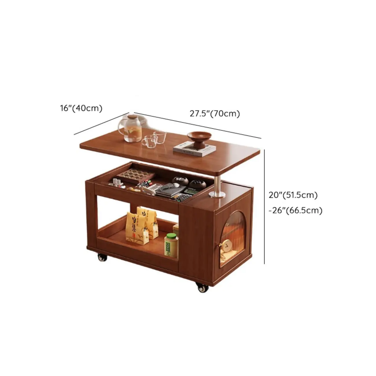 Adjustable Swivel Top Walnut Wood Wheel Side Table #size | homeyfad