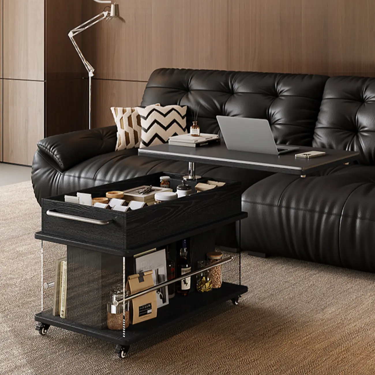 Black Lift Top Storage RollingCoffee Table For Living Room Image - 1 | homeyfad