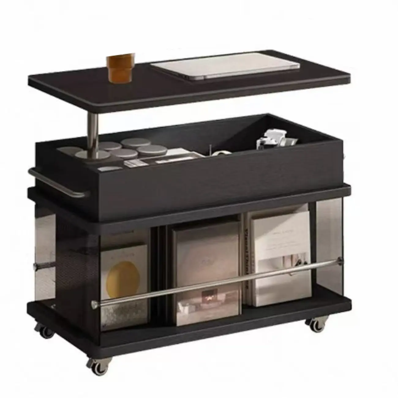 Black Lift Top Storage RollingCoffee Table For Living Room Image - 3 | homeyfad