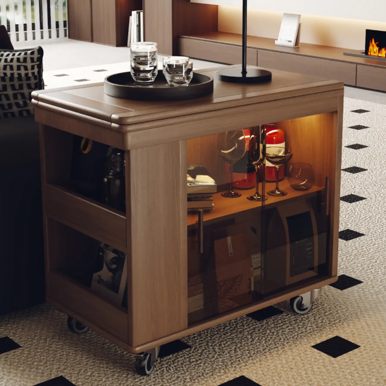 Modern Folding Table Top Wood Mobile Side Table with Wheels Image - 1 | homeyfad