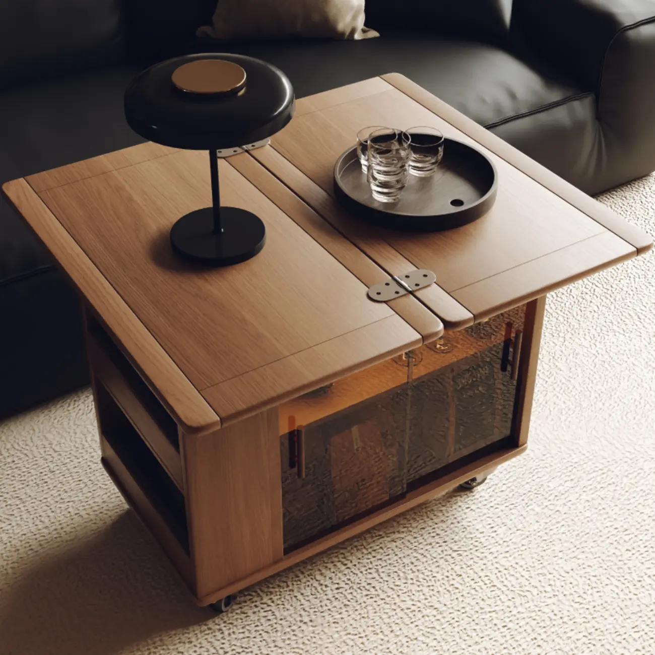 Modern Folding Table Top Wood Mobile Side Table with Wheels Image - 5 | homeyfad