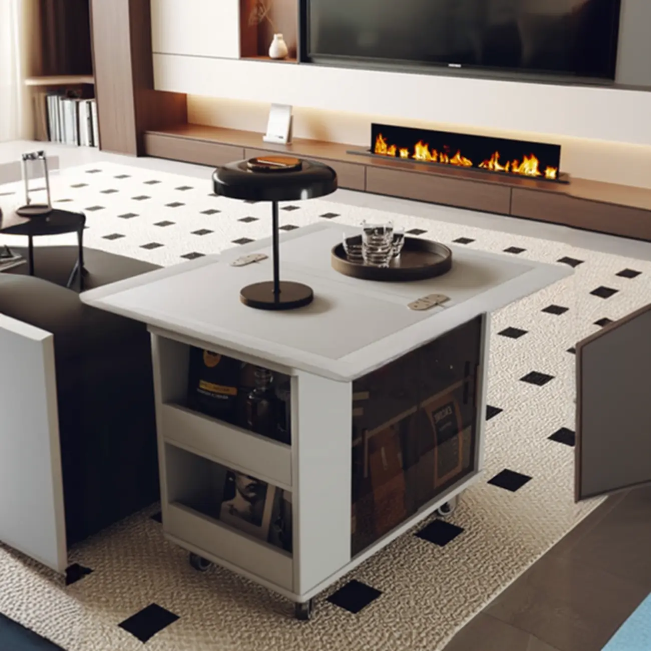 Modern Folding Table Top Wood Mobile Side Table with Wheels Image - 6 | homeyfad