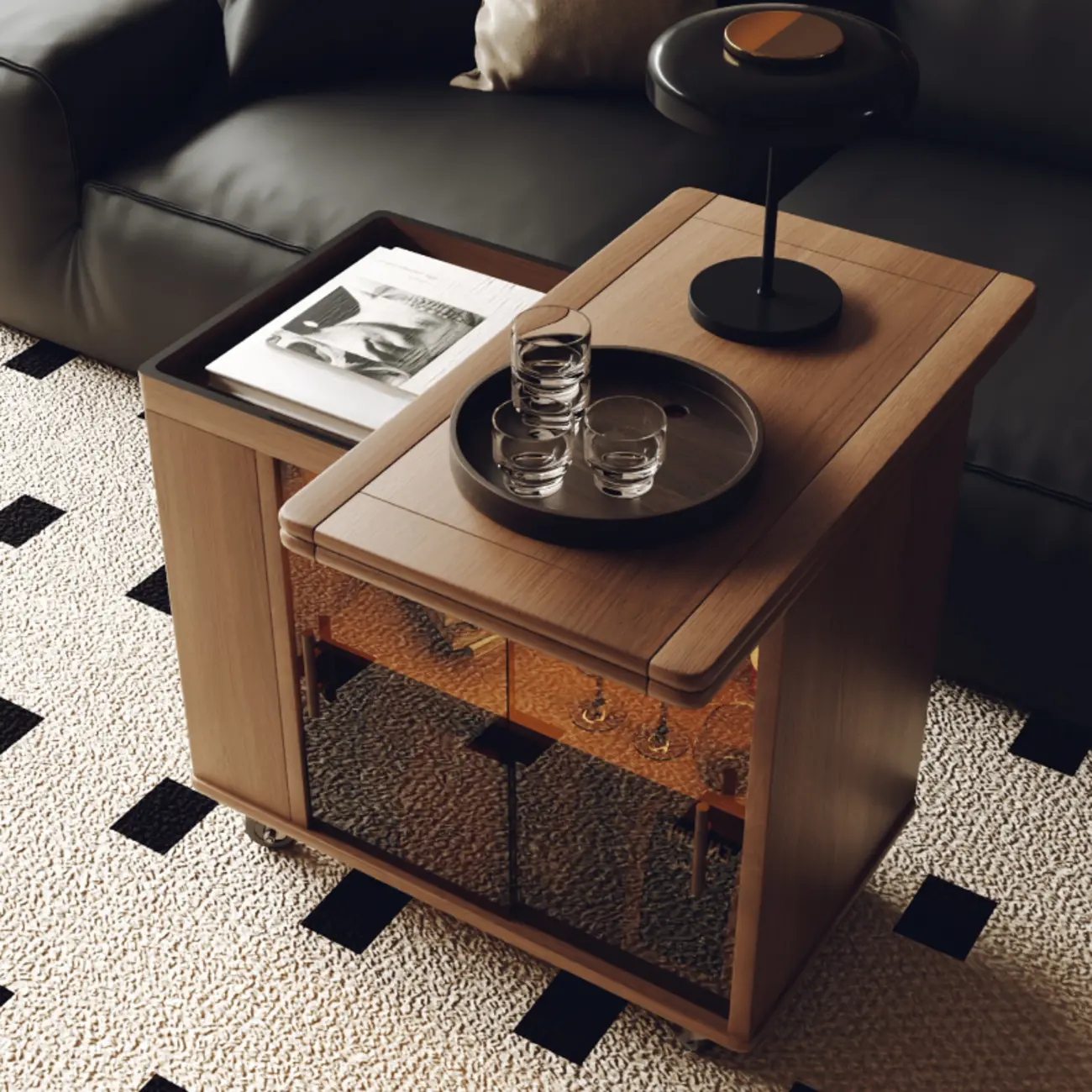 Modern Folding Table Top Wood Mobile Side Table with Wheels Image - 3 | homeyfad