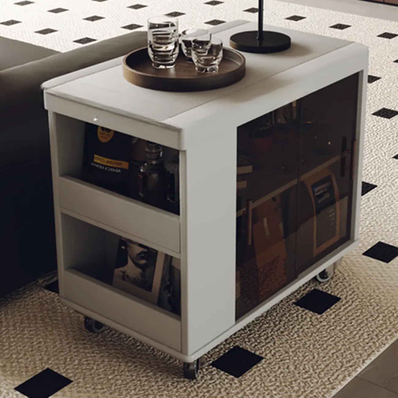 Modern Folding Table Top Wood Mobile Side Table with Wheels Image - 11 | homeyfad