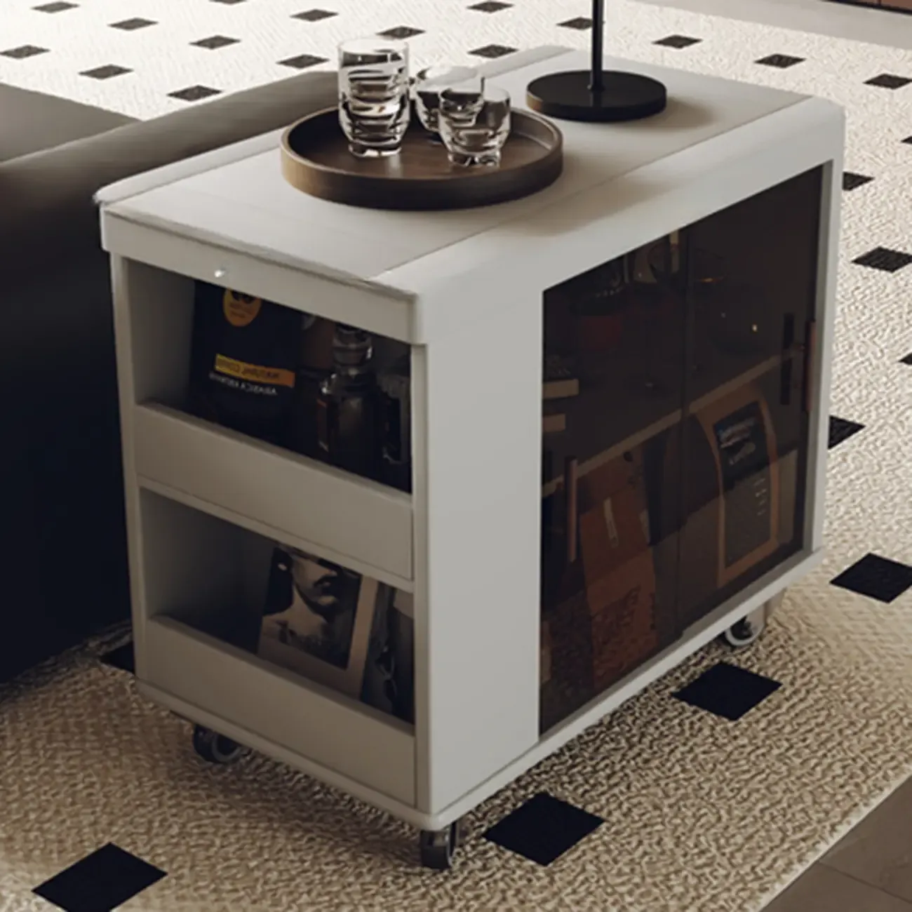 Modern Folding Table Top Wood Mobile Side Table with Wheels Image - 11