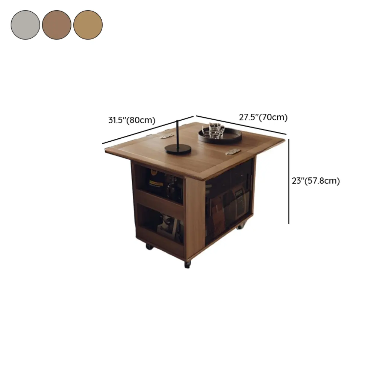 Modern Folding Table Top Wood Mobile Side Table with Wheels #size | homeyfad