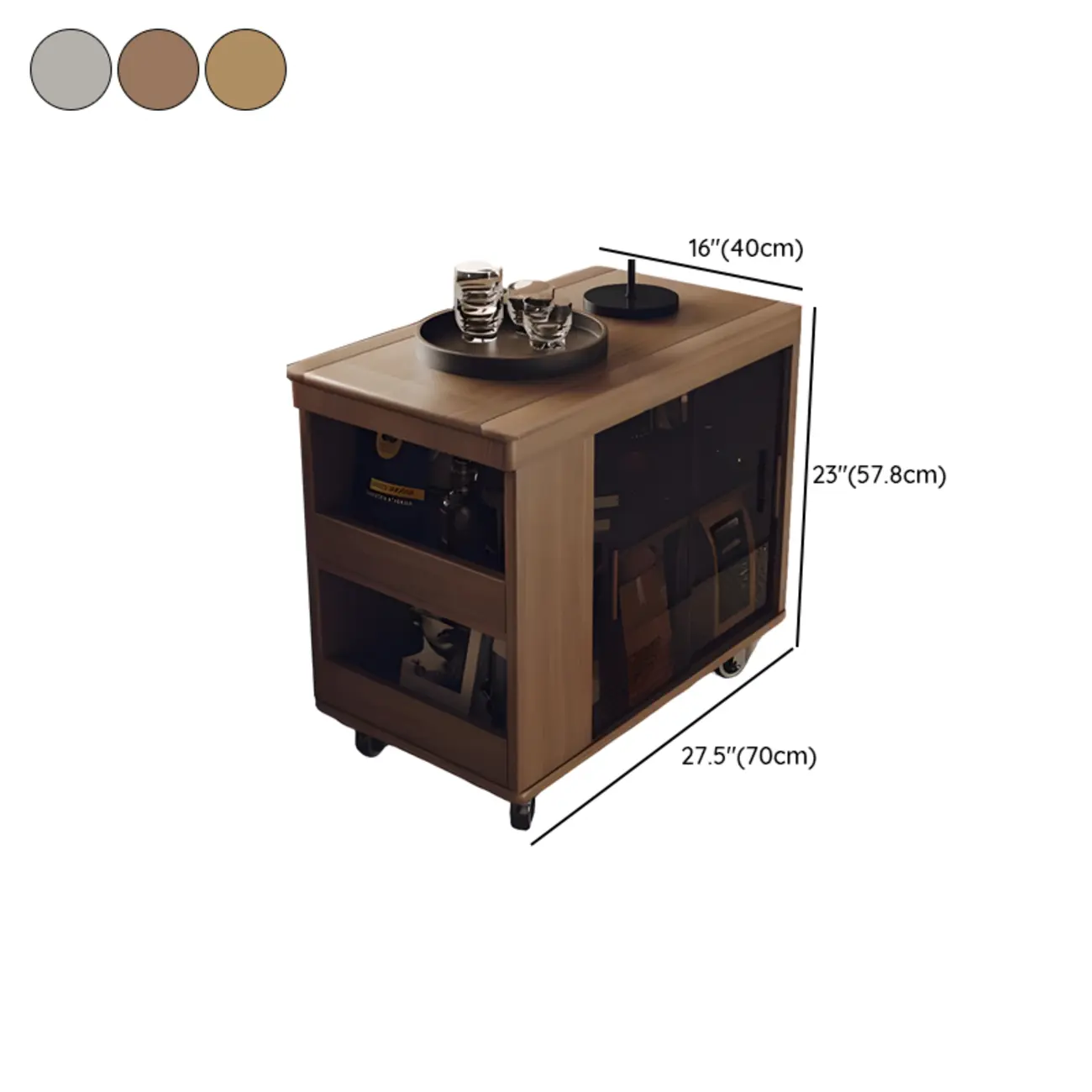 Modern Folding Table Top Wood Mobile Side Table with Wheels Image - 15 | homeyfad