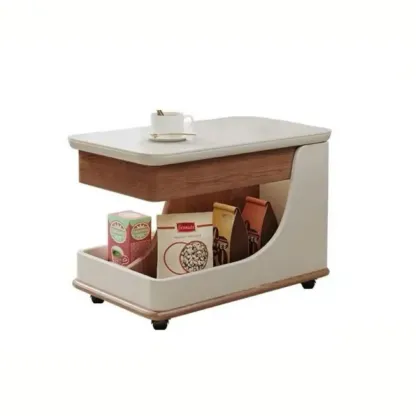 White Adjustable Top Modern Rolling Wood Side Table Image - 9