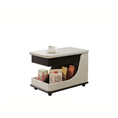 White Adjustable Top Modern Rolling Wood Side Table Image - 10