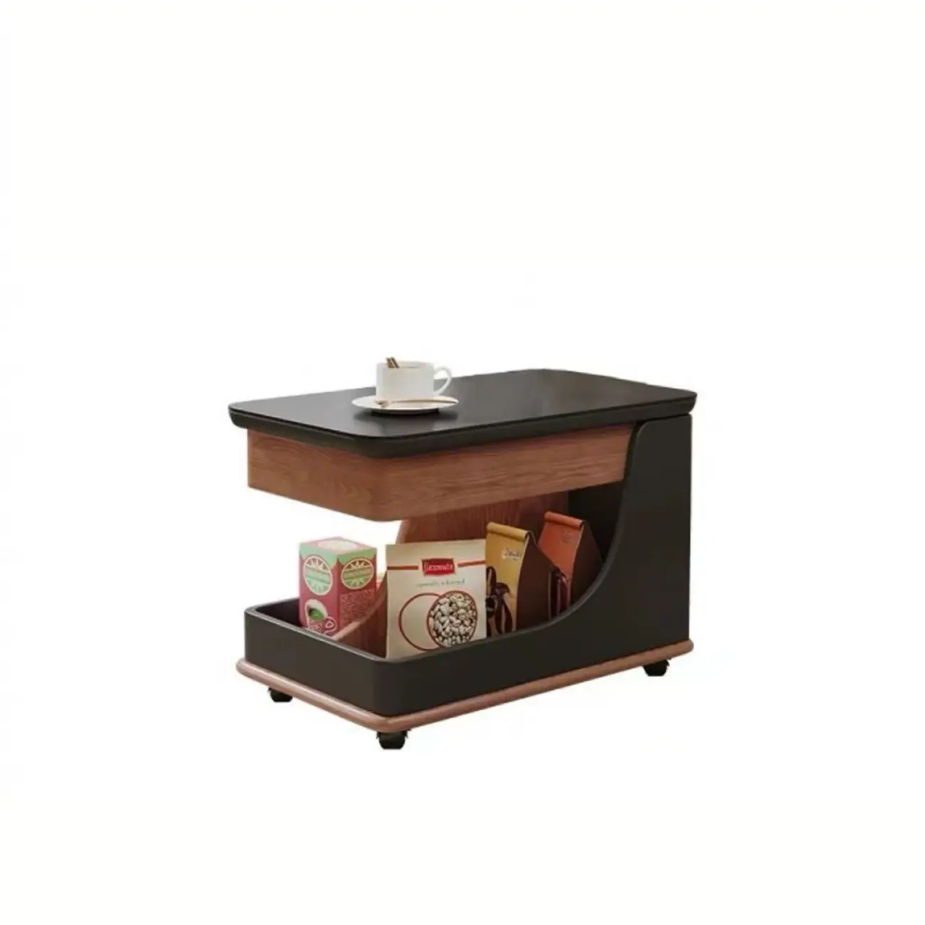 White Adjustable Top Modern Rolling Wood Side Table Image - 11 | homeyfad