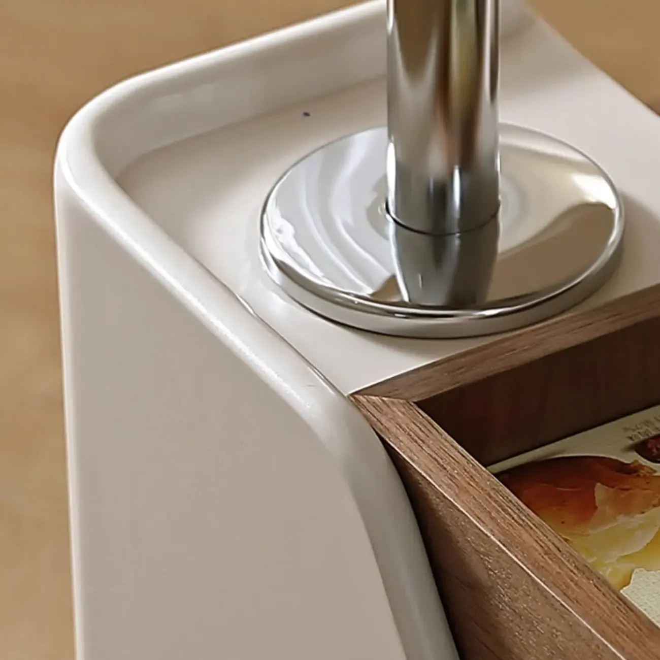 White Adjustable Top Modern Rolling Wood Side Table Image - 5