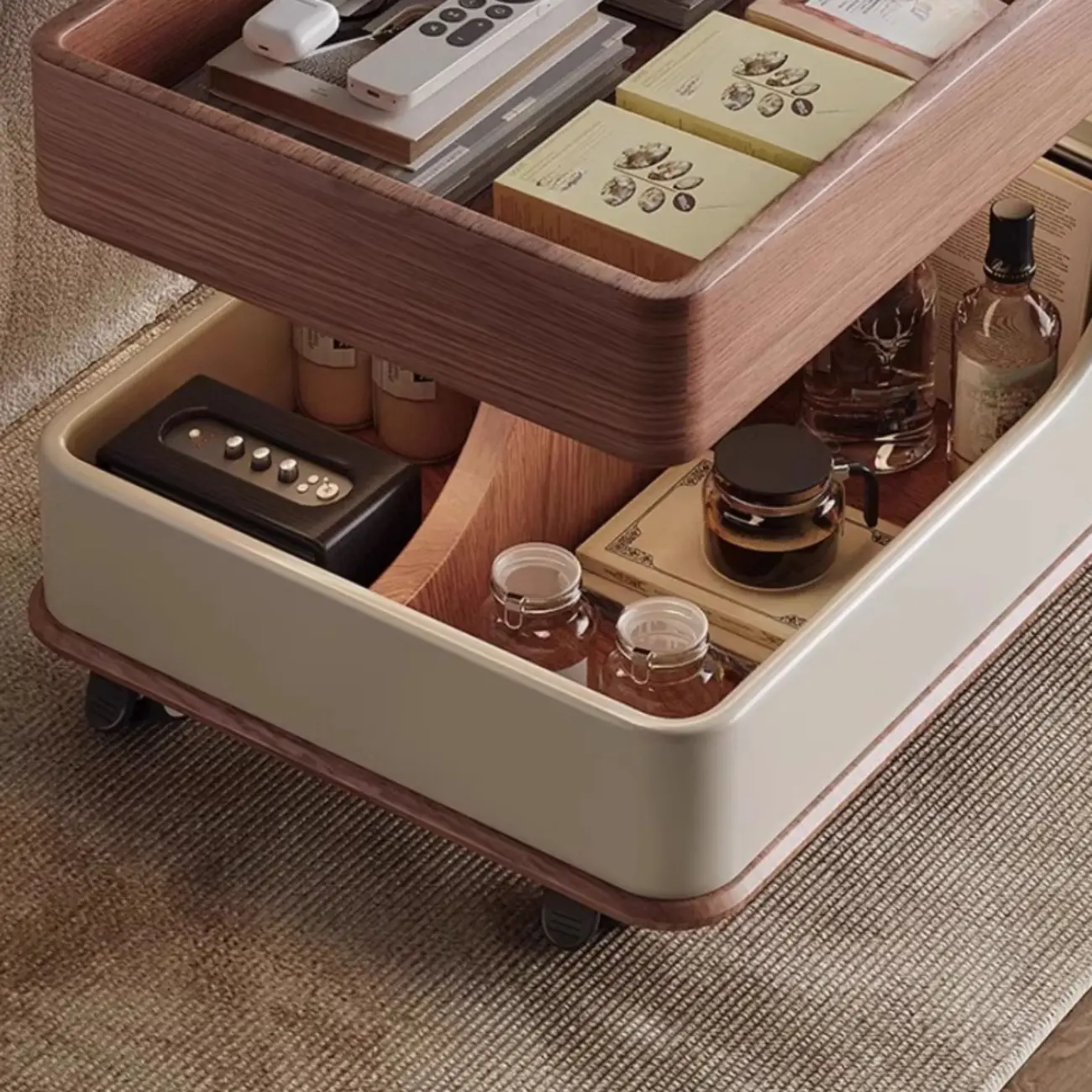 White Adjustable Top Modern Rolling Wood Side Table Image - 6 | homeyfad