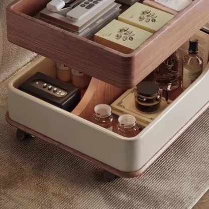 White Adjustable Top Modern Rolling Wood Side Table Image - 6