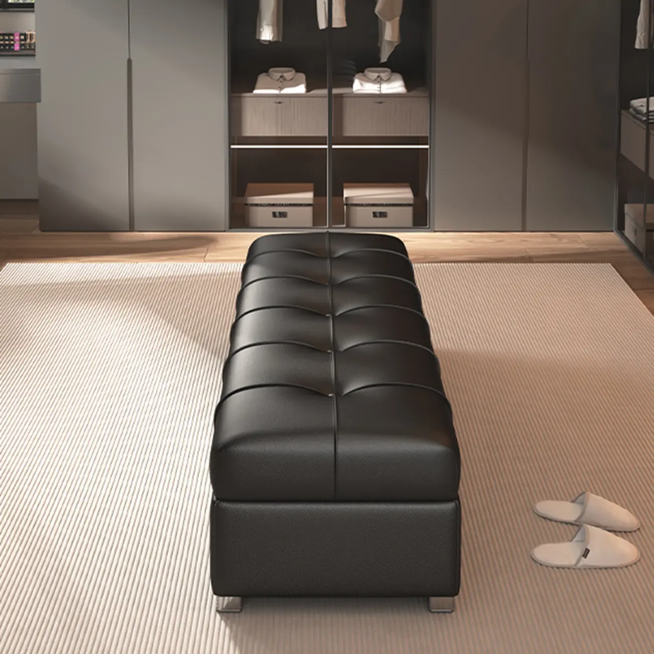 Modern Leather Upholstered Bedroom Bench with Storage Image - 4 | homeyfad