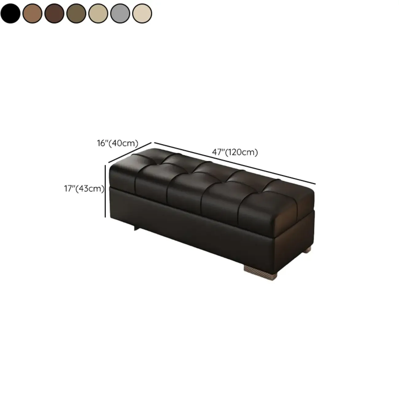 Modern Leather Upholstered Bedroom Bench with Storage #size