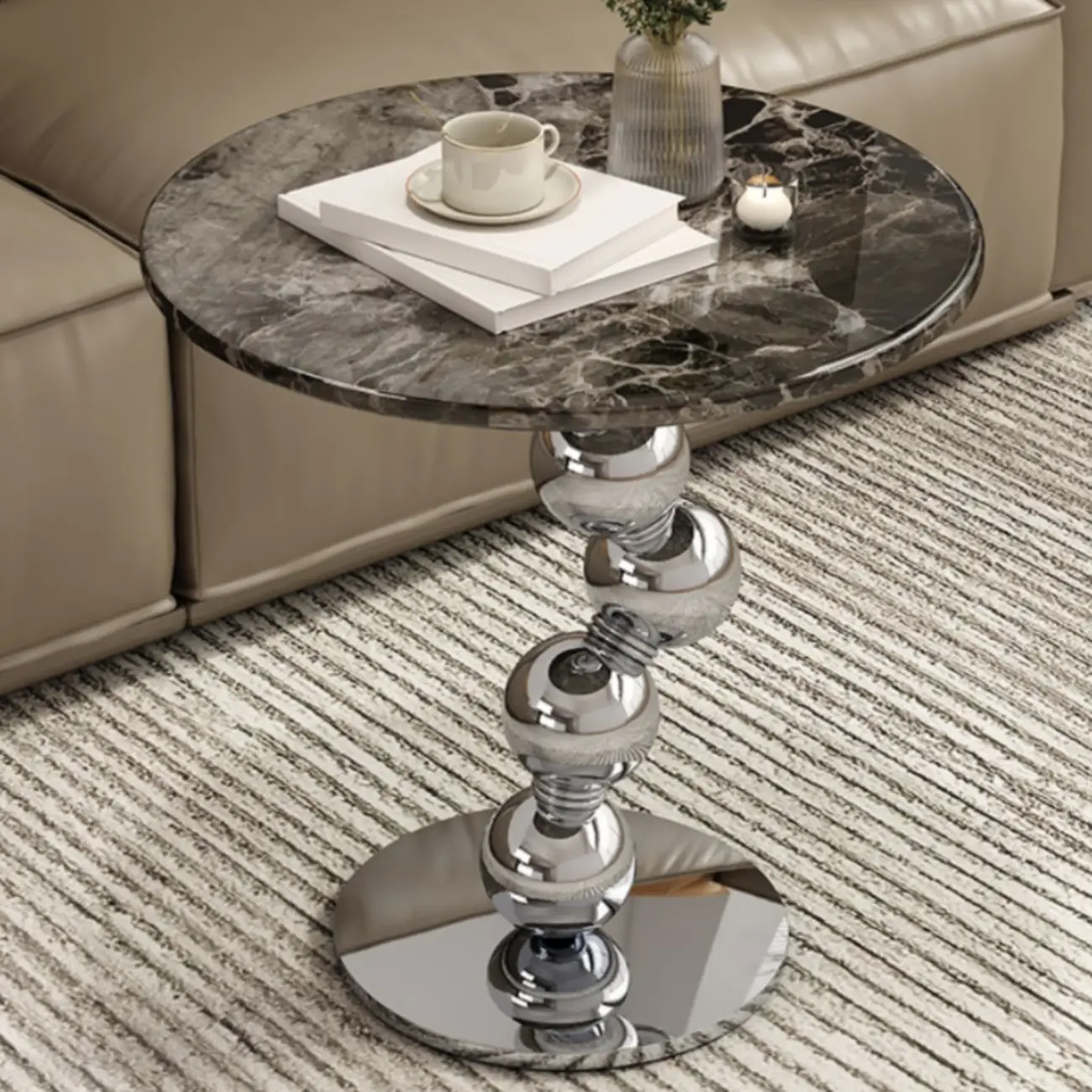 Contemporary Marble Top Round Side Table Metal Base Image - 1 | homeyfad