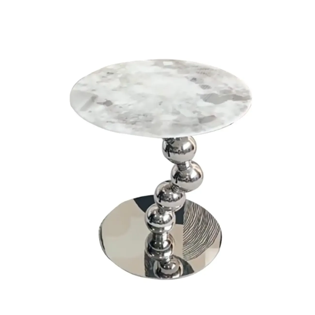 Contemporary Marble Top Round Side Table Metal Base Image - 3