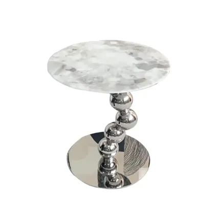 Contemporary Marble Top Round Side Table Metal Base Image - 3