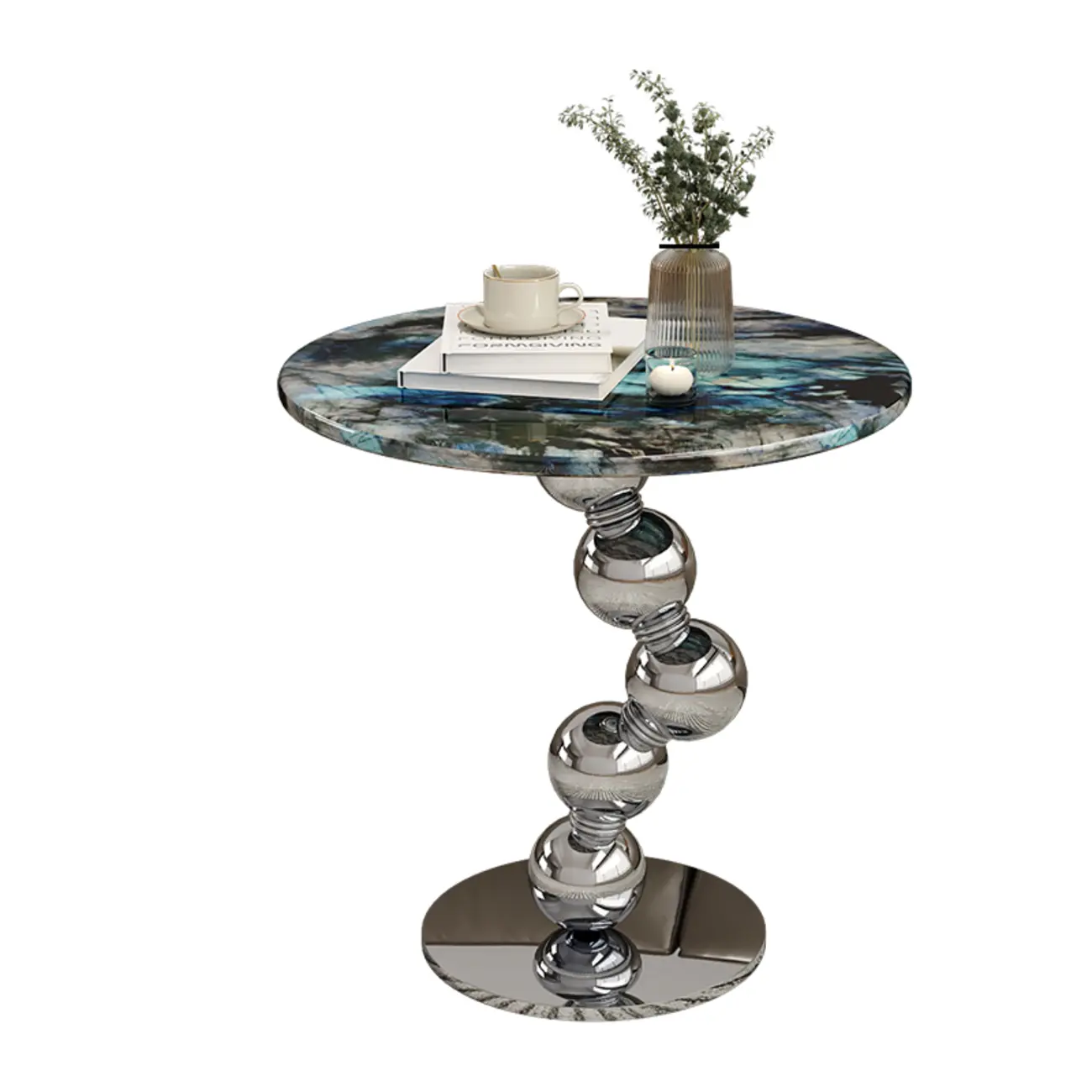 Contemporary Marble Top Round Side Table Metal Base Image - 5 | homeyfad