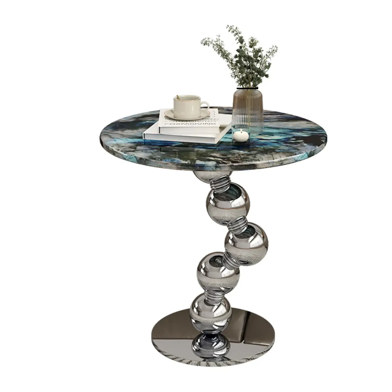 Contemporary Marble Top Round Side Table Metal Base | HomeyFad