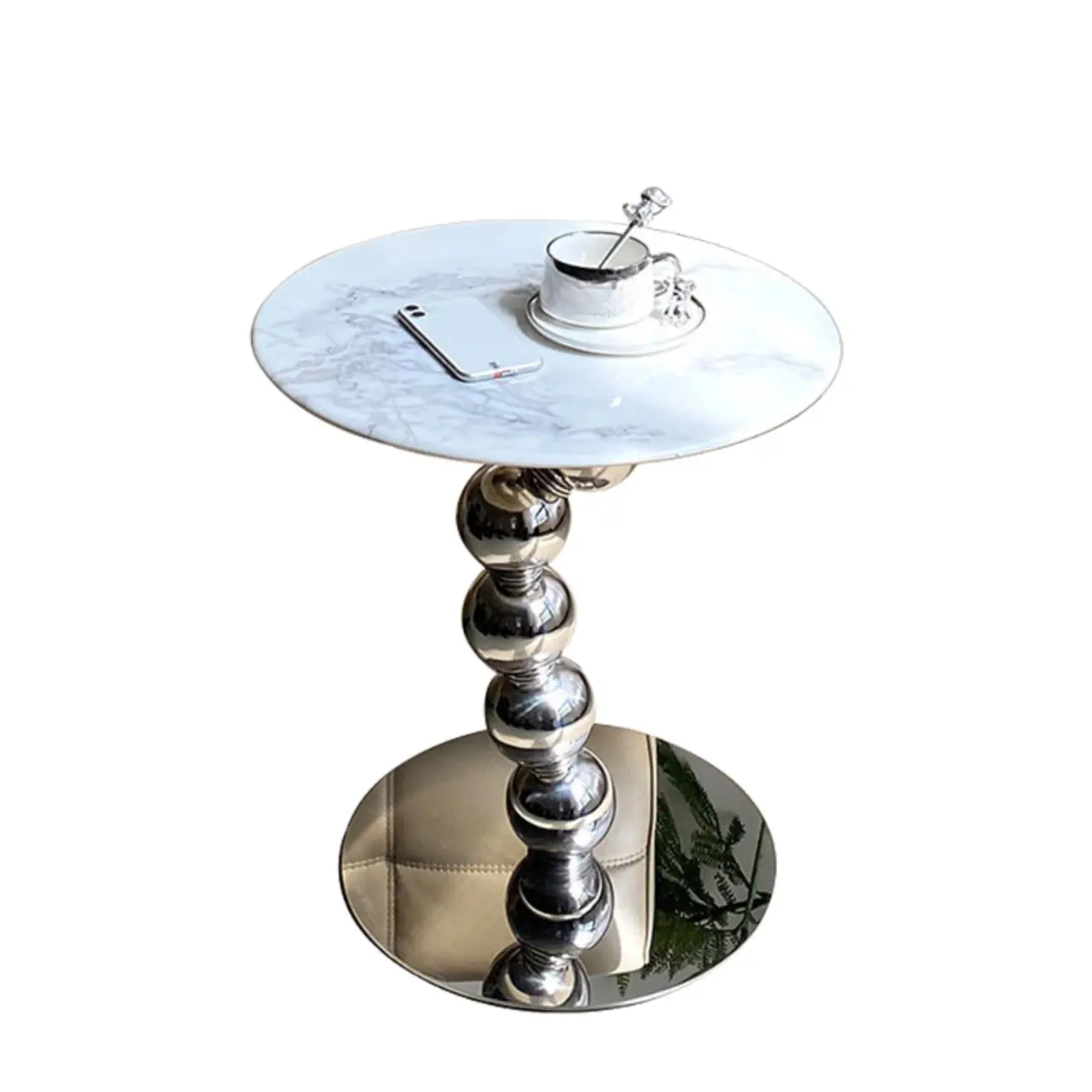 Contemporary Marble Top Round Side Table Metal Base Image - 7 | homeyfad