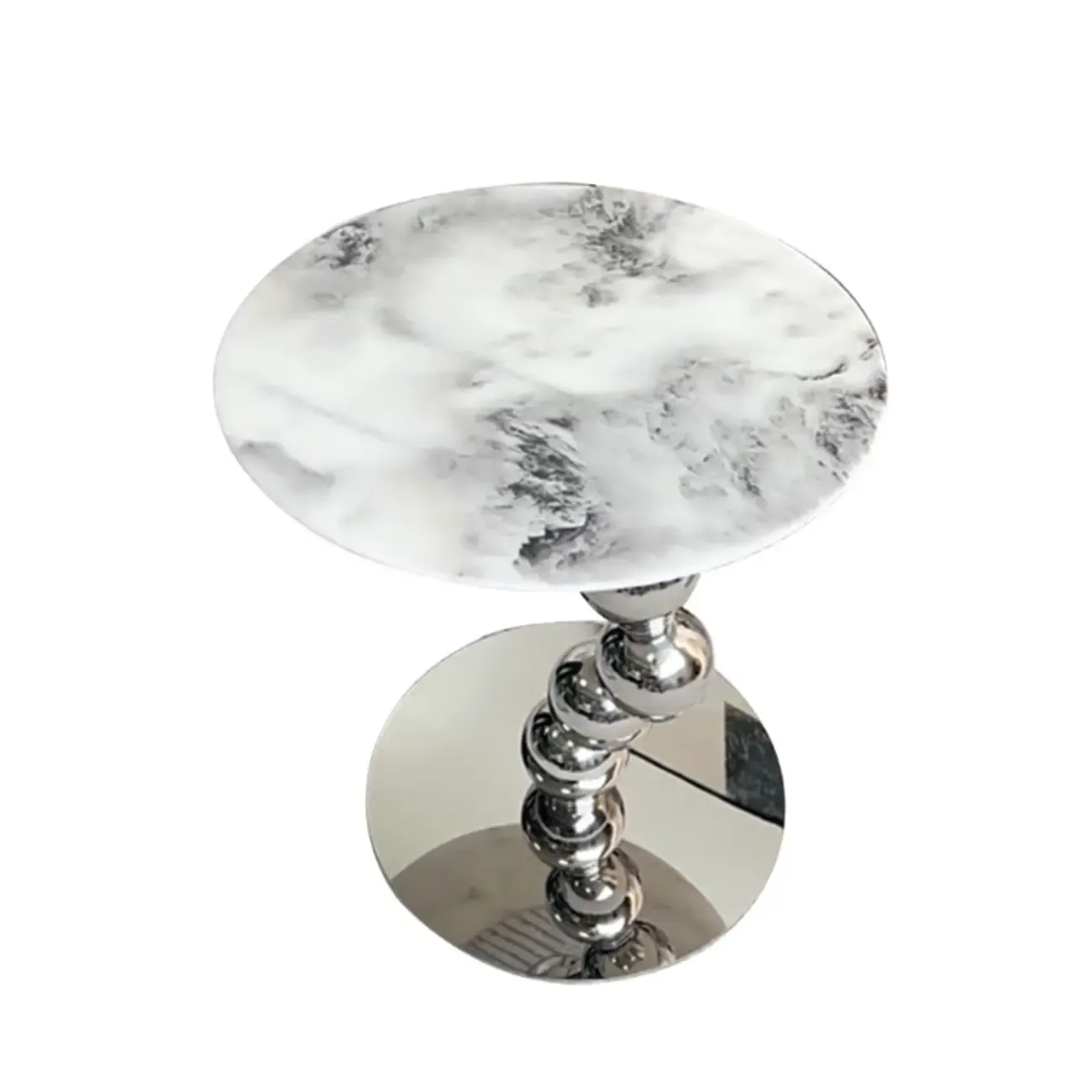 Contemporary Marble Top Round Side Table Metal Base Image - 9