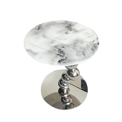 Contemporary Marble Top Round Side Table Metal Base Image - 9