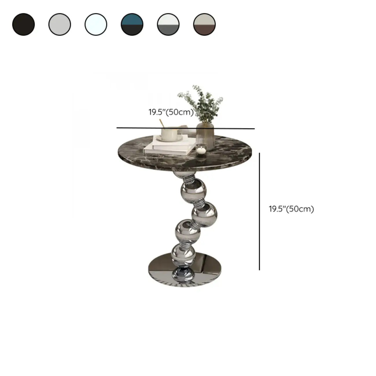 Contemporary Marble Top Round Side Table Metal Base #size | homeyfad