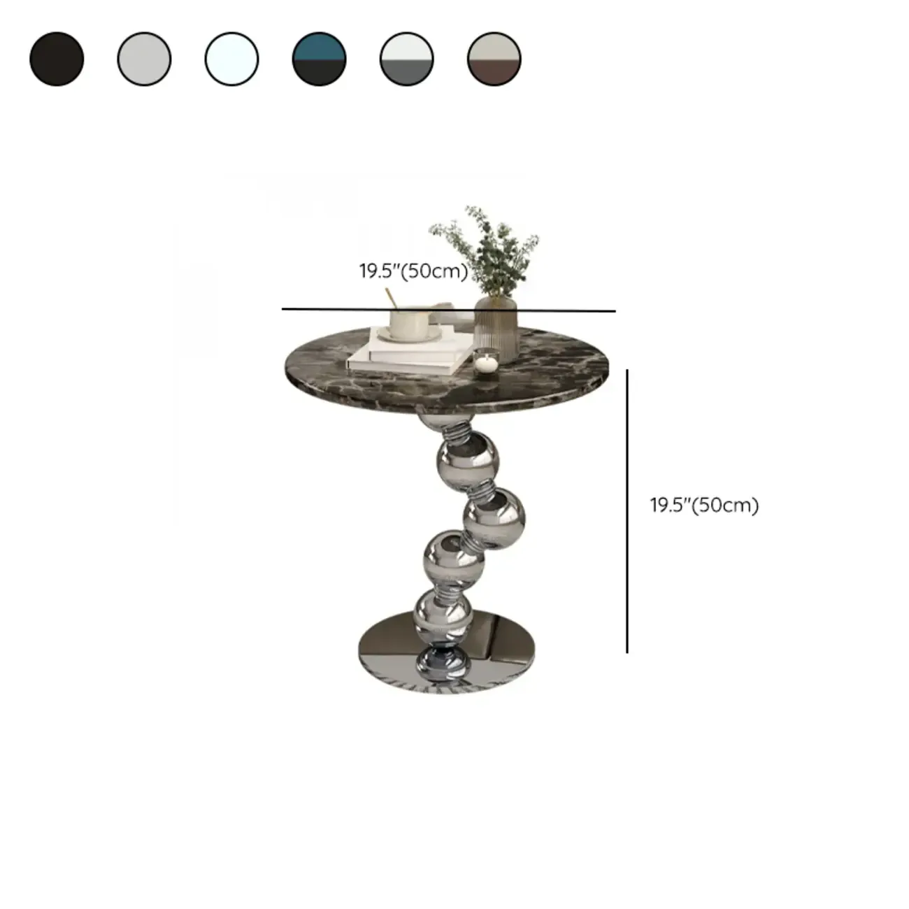 Contemporary Marble Top Round Side Table Metal Base #size