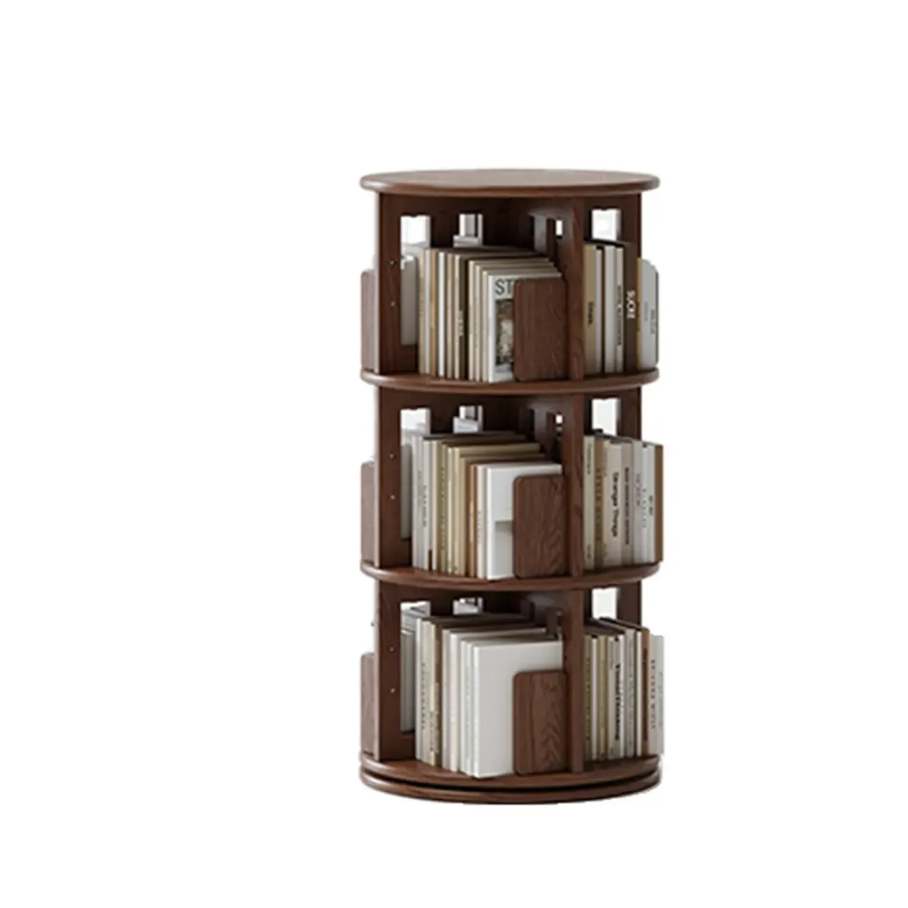 Swivel Rubberwood Vertical Open Back Bookcase with Drawer Image - 5