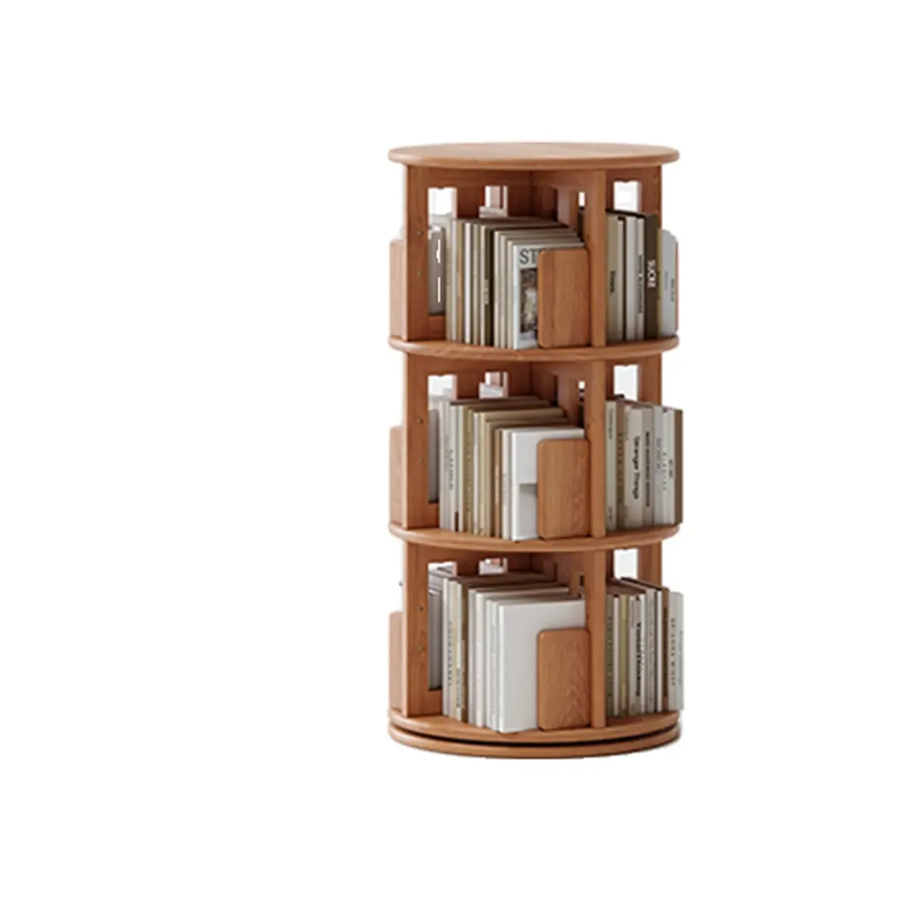 Swivel Rubberwood Vertical Open Back Bookcase with Drawer Image - 8