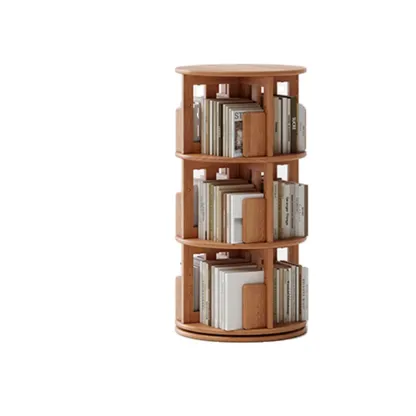 Swivel Rubberwood Vertical Open Back Bookcase with Drawer Image - 8