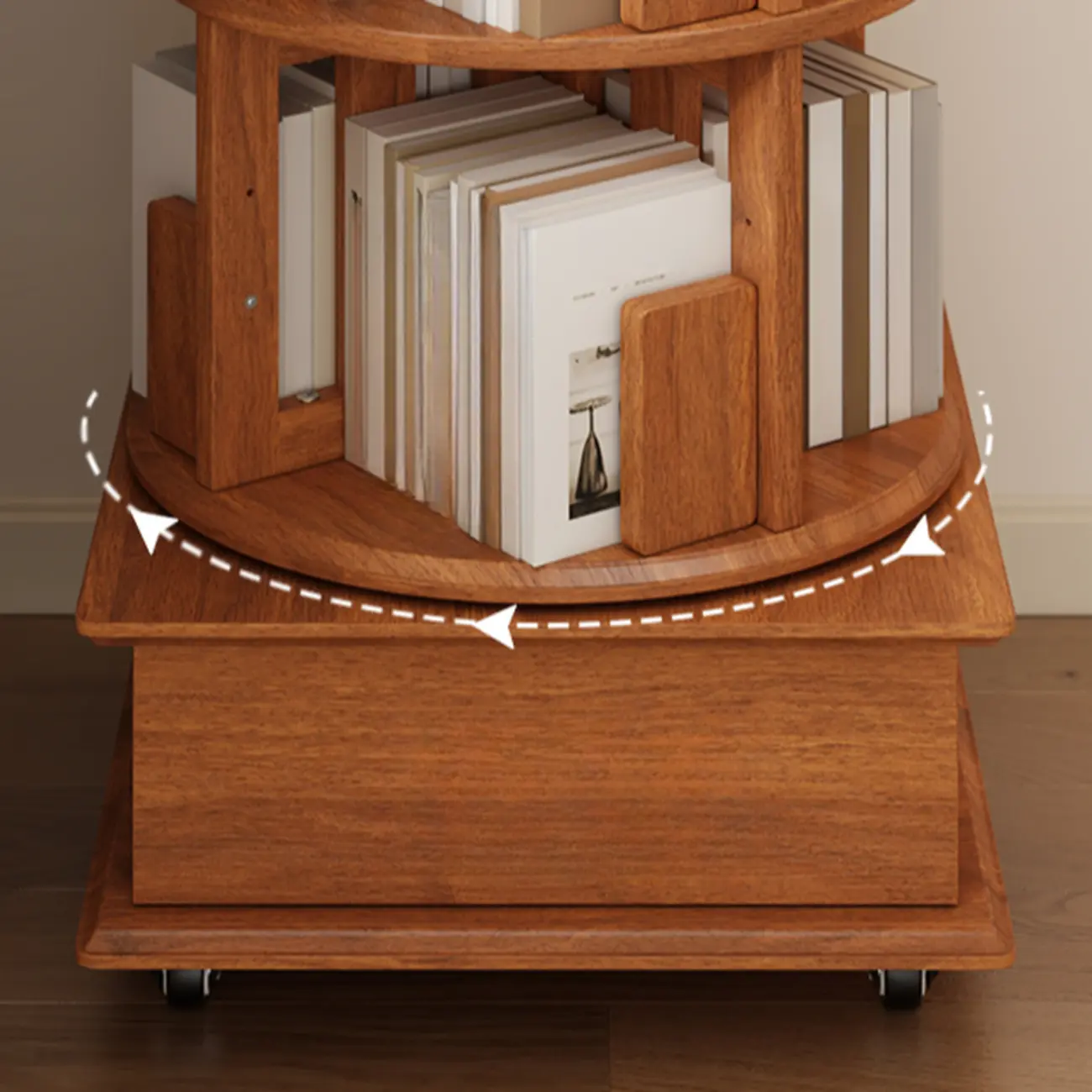 Swivel Rubberwood Vertical Open Back Bookcase with Drawer Image - 9 | homeyfad