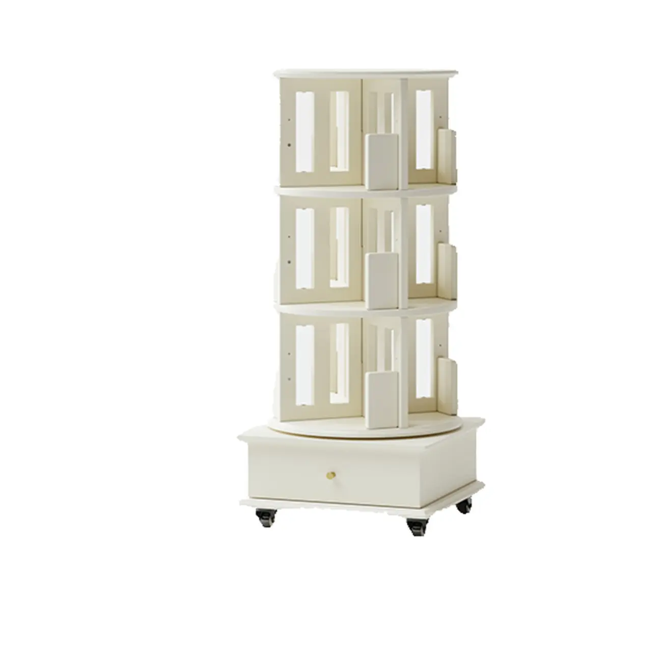 Swivel Rubberwood Vertical Open Back Bookcase with Drawer Image - 10 | homeyfad