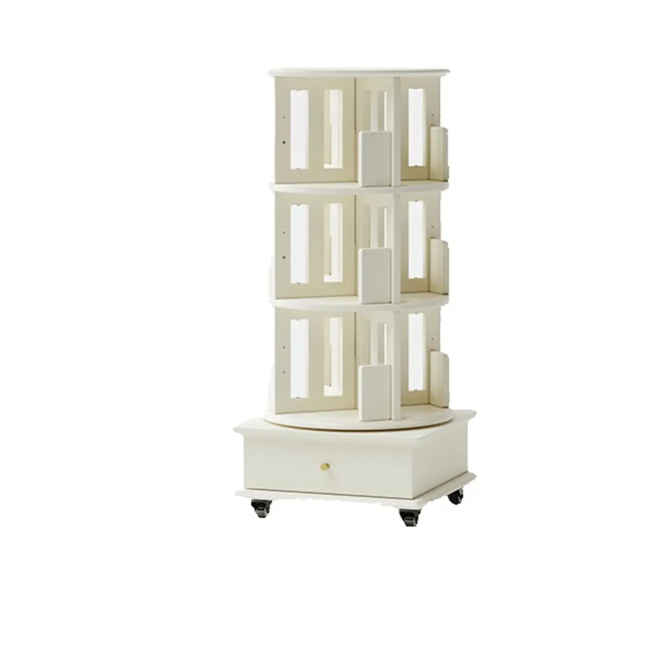 Swivel Rubberwood Vertical Open Back Bookcase with Drawer Image - 10