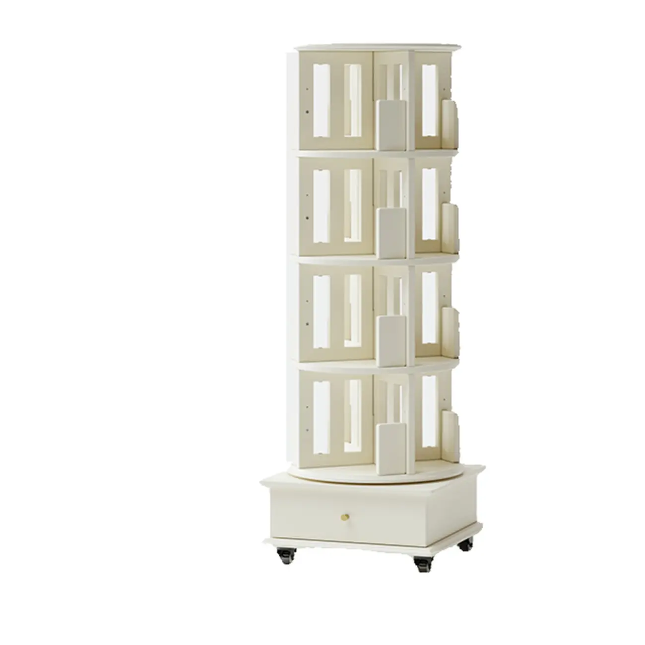 Swivel Rubberwood Vertical Open Back Bookcase with Drawer Image - 11 | homeyfad