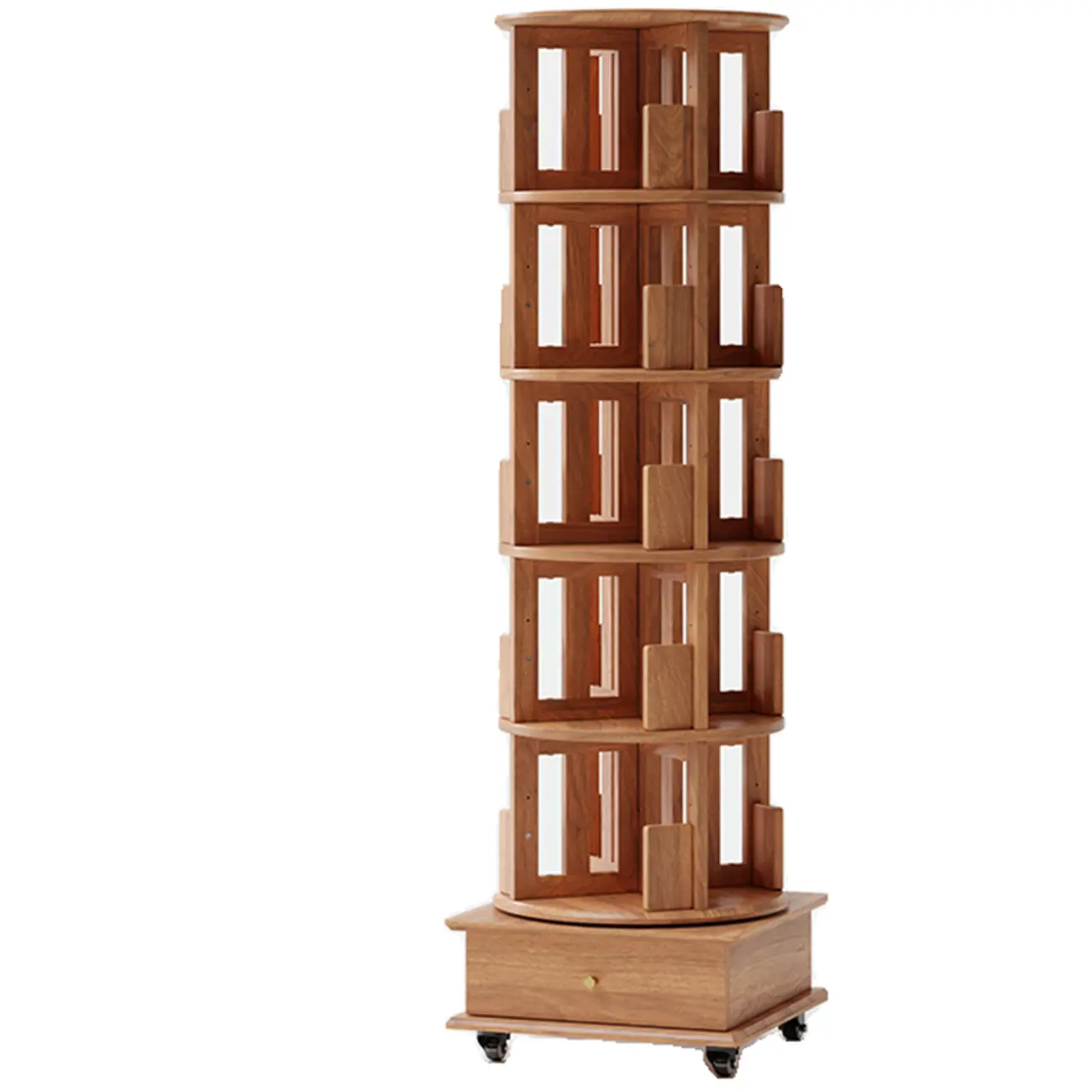 Swivel Rubberwood Vertical Open Back Bookcase with Drawer Image - 13 | homeyfad