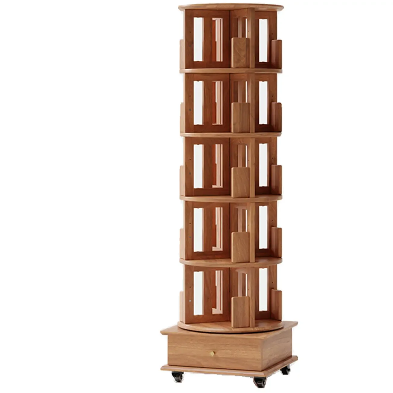 Swivel Rubberwood Vertical Open Back Bookcase with Drawer Image - 13