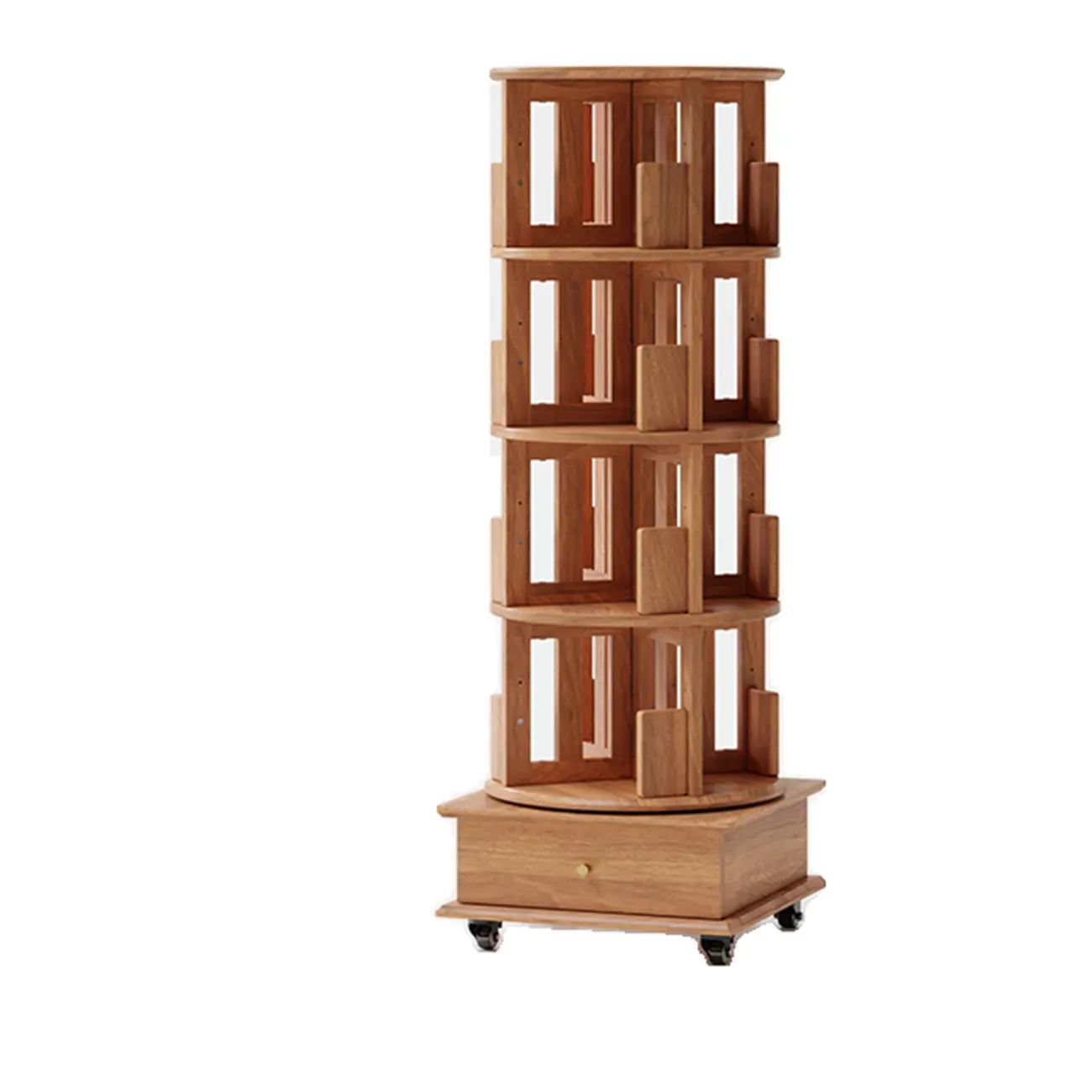 Swivel Rubberwood Vertical Open Back Bookcase with Drawer Image - 14 | homeyfad