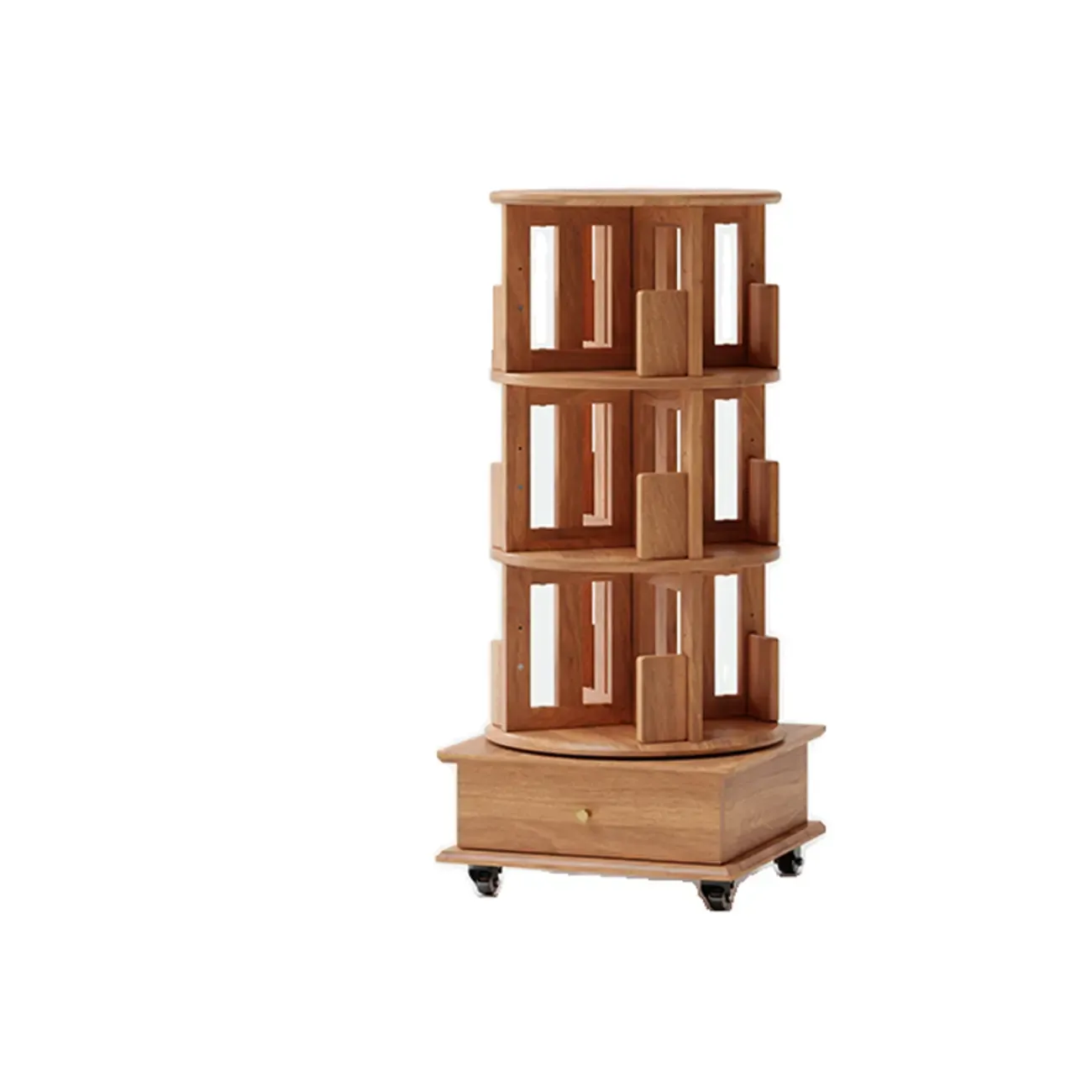 Swivel Rubberwood Vertical Open Back Bookcase with Drawer Image - 15