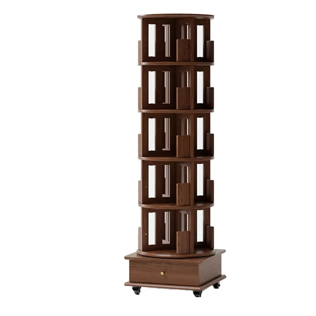 Swivel Rubberwood Vertical Open Back Bookcase with Drawer Image - 16