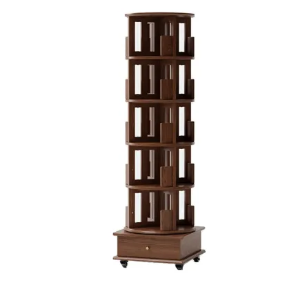 Swivel Rubberwood Vertical Open Back Bookcase with Drawer Image - 16