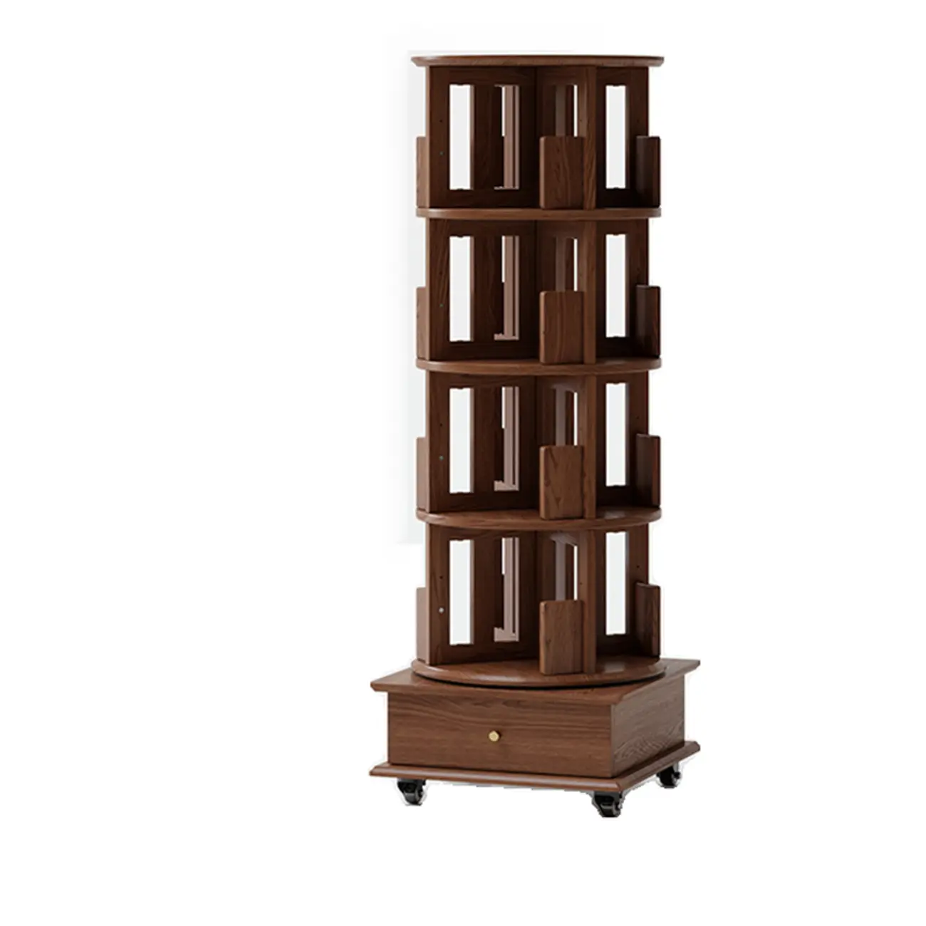 Swivel Rubberwood Vertical Open Back Bookcase with Drawer Image - 17 | homeyfad