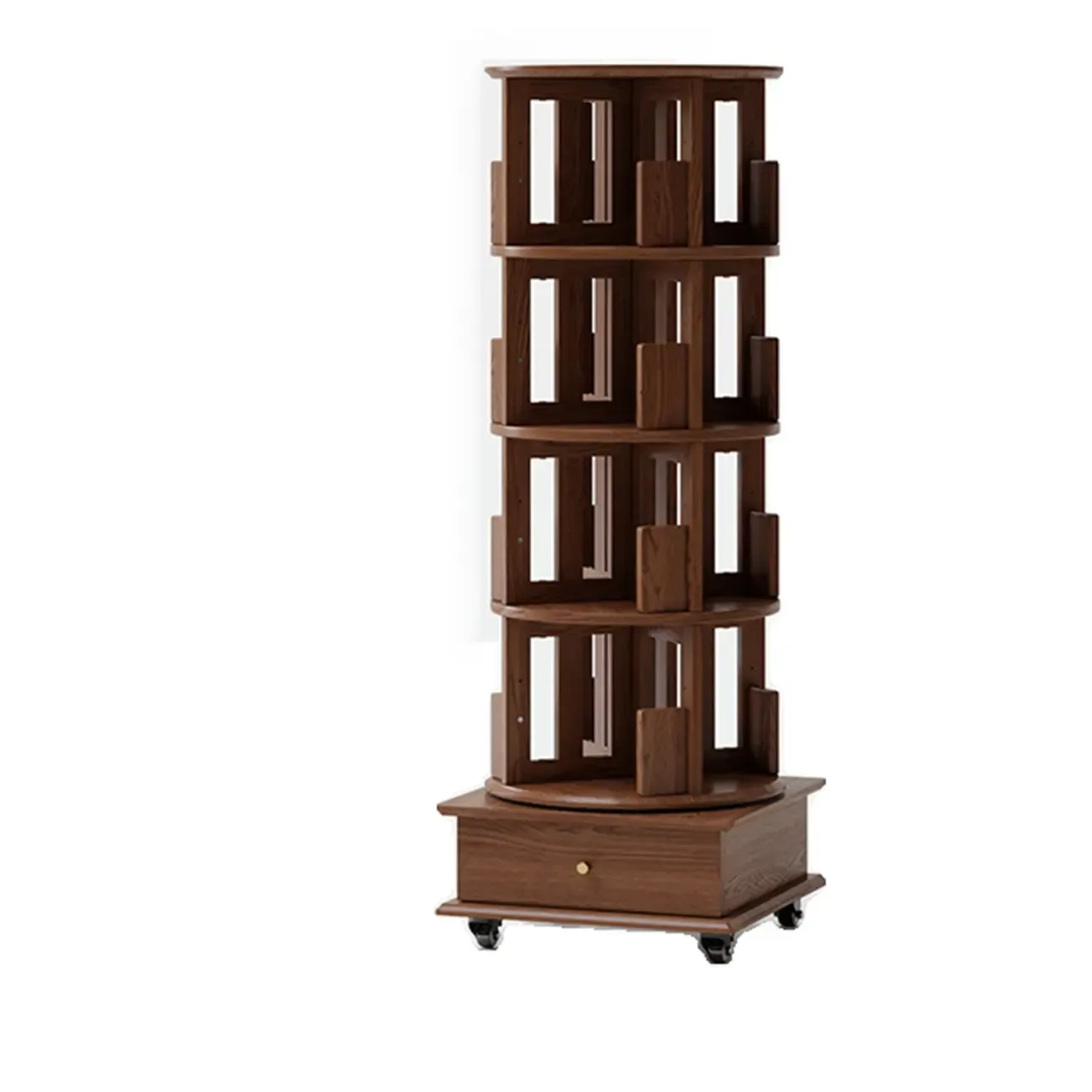 Swivel Rubberwood Vertical Open Back Bookcase with Drawer Image - 17