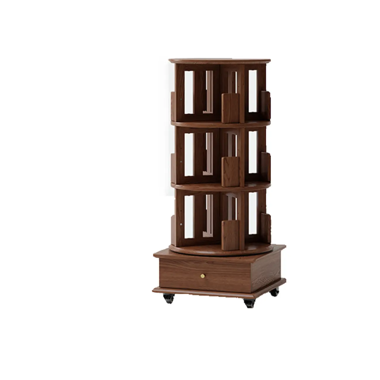Swivel Rubberwood Vertical Open Back Bookcase with Drawer Image - 18 | homeyfad